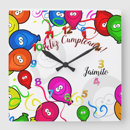 Reloj de Pared con Feliz Cumpleaños personalizado Vierkante Klok (Voorkant)