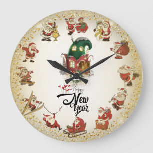 Reloj de pared con papá Noel y feliz año nuevo Grote Klok