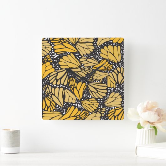 Reloj de pared cuadrado estampado mariposa monarca vierkante klok (Huis)