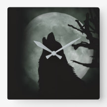 Reloj de Pared - Lobo Aullando a la luna Llena
