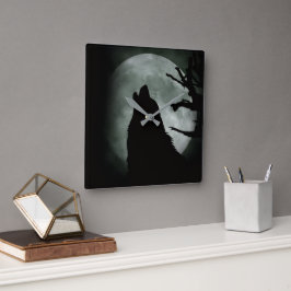 Reloj de Pared - Lobo Aullando a la luna Llena  Vierkante Klok