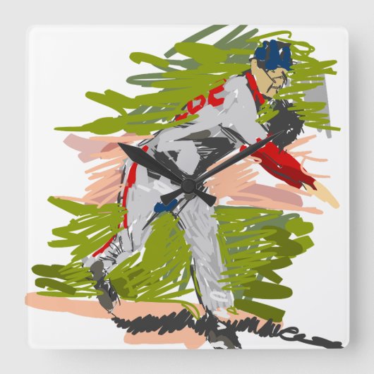 Reloj de Pared Pitcher Lanzando la Pelota Vierkante Klok (Voorkant)