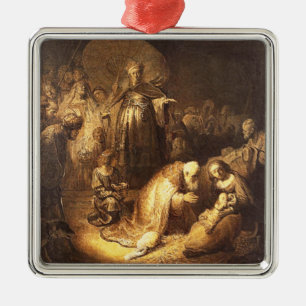 Rembrandt Adoration of the Magi-Kerstversient Metalen Ornament