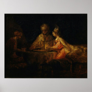 Rembrandt - Ahasuerus Haman en Esther Poster