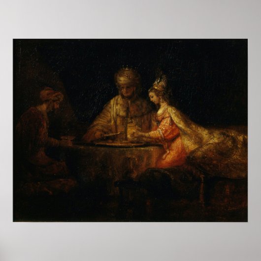 Rembrandt - Ahasuerus Haman en Esther Poster (Voorkant)