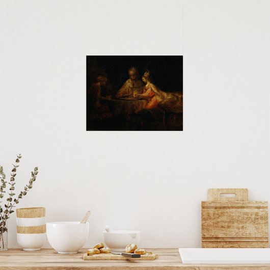 Rembrandt - Ahasuerus Haman en Esther Poster (Keuken)