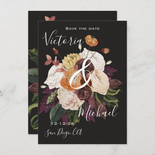 Rembrandt Autumn Floral Save the Date Wedding Kaart (Voorkant / Achterkant)