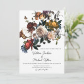 Rembrandt Bloemen Bruiloft Monogram Uitnodiging (Staand voorkant)