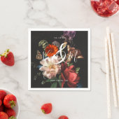 Rembrandt Dark & Moody Floral Monogram Napkins Servet (Insitu)