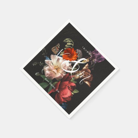 Rembrandt Dark & Moody Floral Monogram Napkins Servet (Hoek)