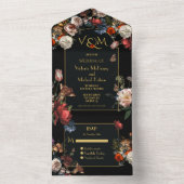 Rembrandt Dark & Moody Floral Wedding Initialen All In One Uitnodiging (Binnen)