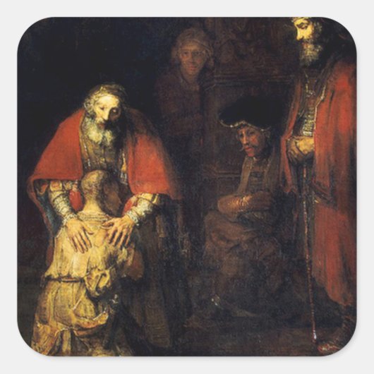 Rembrandt - De terugkeer van de prodigal Son Vierkante Sticker (Voorkant)