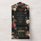 Rembrandt Donkere en Moody Bloemige Trouwinitiëlen All In One Uitnodiging (Binnen)