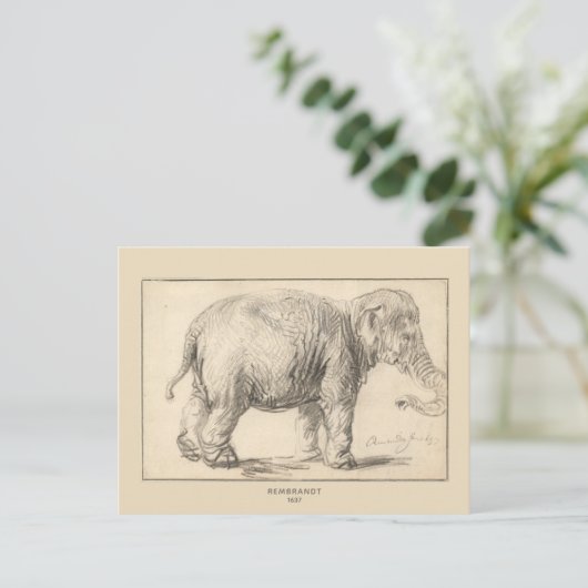 Rembrandt, een olifant, 1637, Fine Art Briefkaart (Staand voorkant)