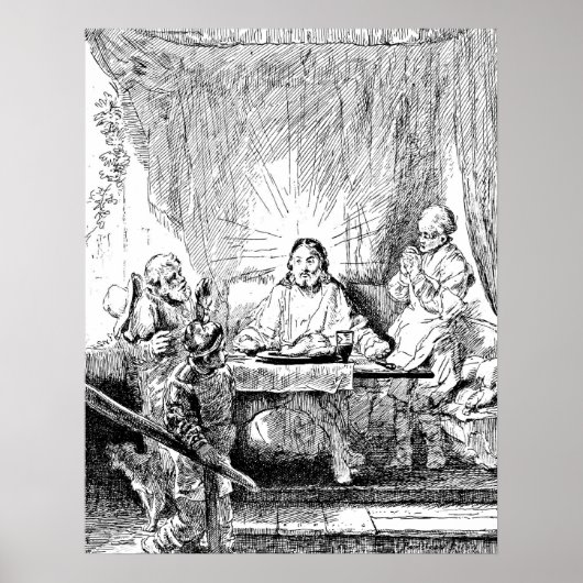 Rembrandt Etching Supper op Emmaus Poster (Voorkant)