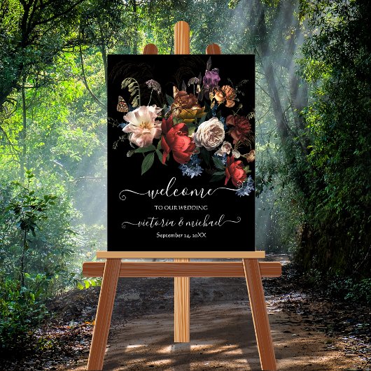 Rembrandt floral dark and moody Wedding Welcome Poster