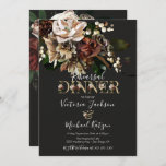 Rembrandt Floral Dark & Moody Rehearsal Dinner Kaart<br><div class="desc">Elegante Rembrandt inspireerde de Nederlandse meester Magnolia florale botanische arrangement tegen een donkere achtergrond. Beschikt over een magnolia boeket en faux gouden bloemige lettertypen. Heerlijk voor een elegante avond Repetitie diner! Hulp nodig bij de lay-out,  stuur me een e-mail op tkatz@me.com</div>