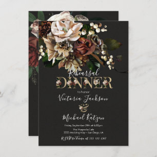 Rembrandt Floral Dark & Moody Rehearsal Dinner Kaart