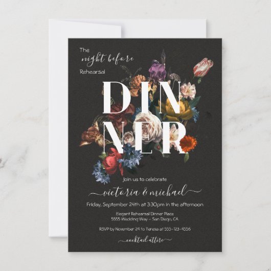 Rembrandt Floral Dark & Moody Rehearsal Dinner Kaart (Voorkant)