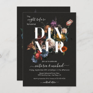 Rembrandt Floral Dark & Moody Rehearsal Dinner Kaart