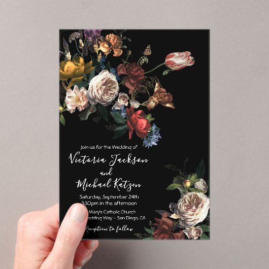 Rembrandt Floral Dark & Moody Wedding Acryl Uitnodigingen (Insitu (Draagbaar))