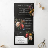 Rembrandt Floral Dark & Moody Wedding Drieluik Uitnodiging (Binnen)