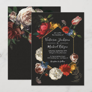 Rembrandt Floral Dark & Moody Wedding Invitation Kaart