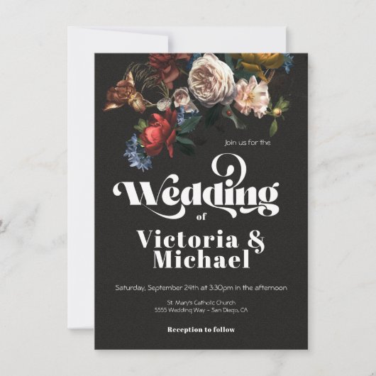 Rembrandt Floral Dark & Moody Wedding Invitation Kaart (Voorkant)
