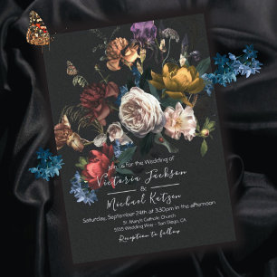 Rembrandt Floral Dark & Moody Wedding Invitation Kaart