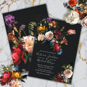 Rembrandt Floral Dark & Moody Wedding Invitation Kaart