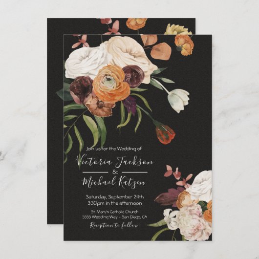Rembrandt Floral Dark & Moody Wedding Invitation Kaart (Voorkant / Achterkant)