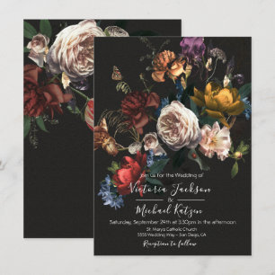 Rembrandt Floral Dark & Moody Wedding Invitation Kaart