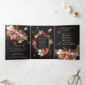 Rembrandt Floral Dark & Moody Wedding Kessel Drieluik Uitnodiging (Binnen)