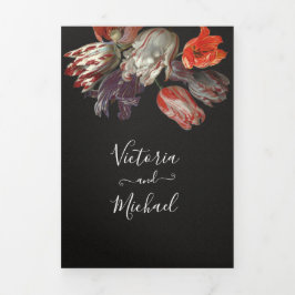 Rembrandt Floral Dark & Moody Wedding Tri-Fold Inv Drieluik Uitnodiging