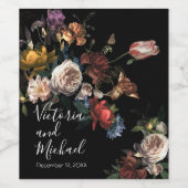 Rembrandt Floral Dark & Moody Wedding Wijn Etiket (Enkel label)
