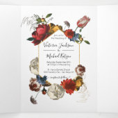 Rembrandt Floral Photo Wedding Tri-Fold Uitnodigin Drieluik Uitnodiging (Binnenkant midden)