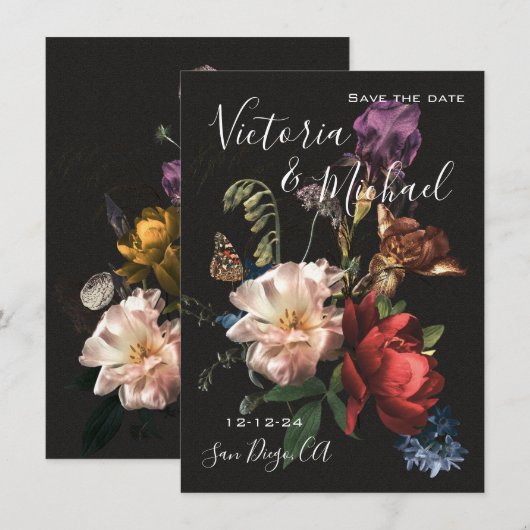 Rembrandt Floral Save the Date Wedding Kaart (Voorkant / Achterkant)