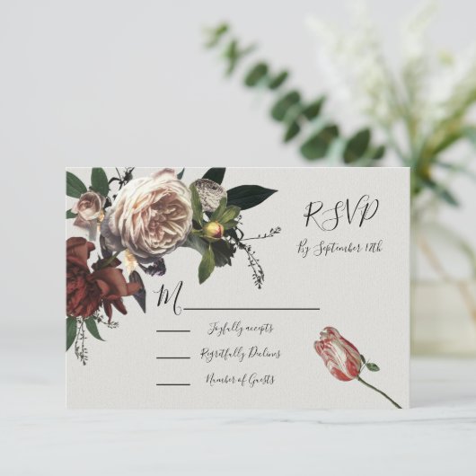 Rembrandt Floral Wedding-reactiekaarten RSVP (Staand voorkant)