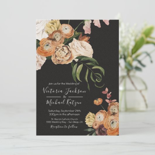 Rembrandt Herfst Bloemen Donker & Moody Bruiloft Kaart (Staand voorkant)