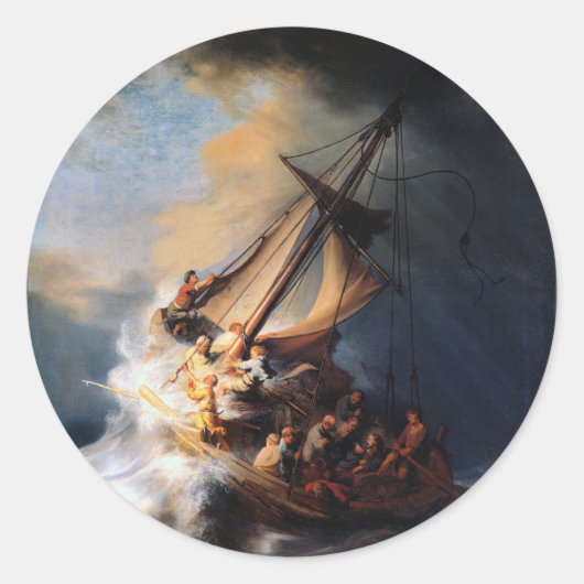 Rembrandt - het Storm van het Zee van Galilea Ronde Sticker (Voorkant)