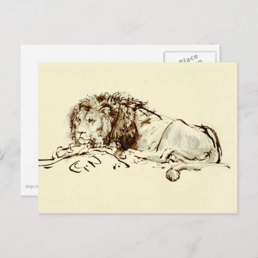  Rembrandt Ink Schets / Tekening van een leeuw Briefkaart (Voorkant / Achterkant)