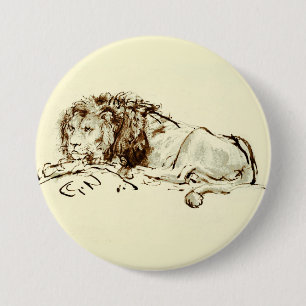  Rembrandt Ink Schets / Tekening van een leeuw Ronde Button 7,6 Cm