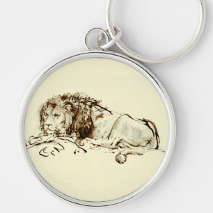 Rembrandt Ink Schets / Tekening van een leeuw Sleutelhanger