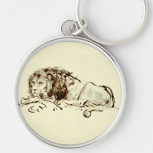  Rembrandt Ink Schets / Tekening van een leeuw Sleutelhanger (Voorkant)
