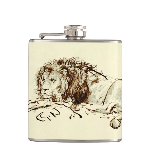Rembrandt Ink Schets van een Lion Heupfles (Voorkant)