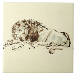 Rembrandt Ink Schets van een Lion Tegeltje