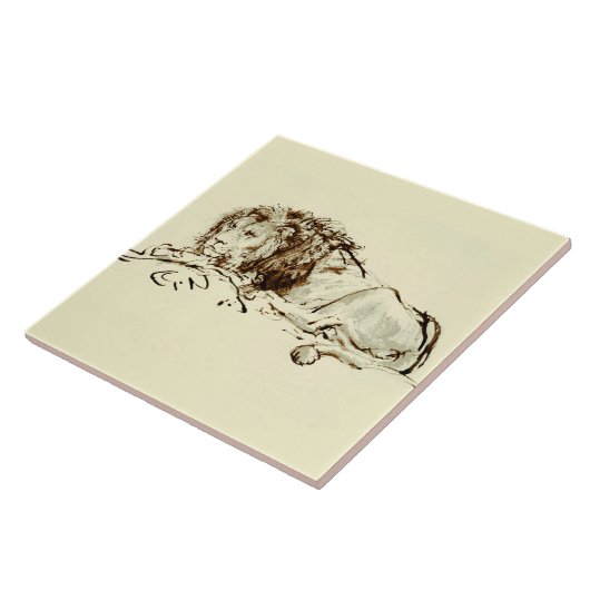  Rembrandt Ink Schets van een Lion Tegeltje (Zijkant)
