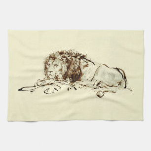  Rembrandt Ink Schets van een Lion Theedoek