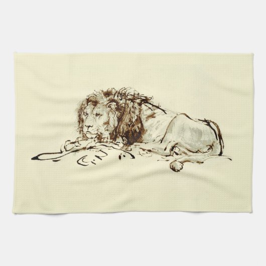  Rembrandt Ink Schets van een Lion Theedoek (Horizontaal)