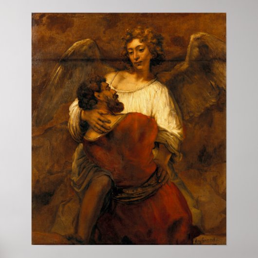 Rembrandt - Jacob worstelt met engel Poster (Voorkant)